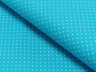 Baumwoll Druck Tupfen Türkis / Weiß 2mm